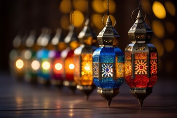Vibrant Ramadan. Intricate Lanterns with Lively Colors and Patterns, Casting a Joyful Glow