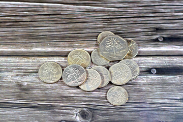 Old coins ,Iraqi money background of old coins of dinars and fractions of  dinar of different eras,...