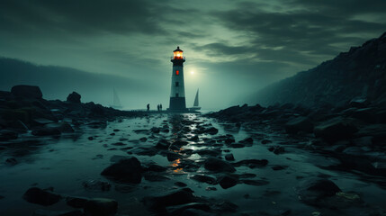 Lighthouse of Sorrows. Generative AI - obrazy, fototapety, plakaty