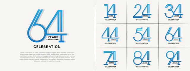 set of anniversary logotype blue and black color for special celebration event