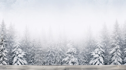 Natural style winter banner with forest elements a distressed white wooden background, copy space