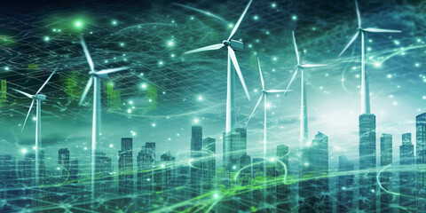 Renewable Energy Solutions Powering a Cityscape With Sustainable Wind Turbines