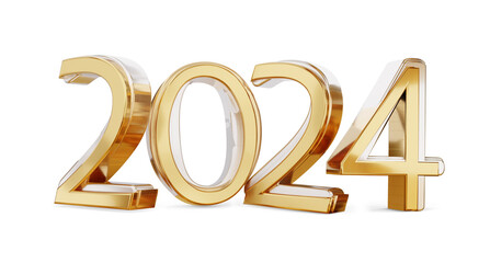 2024 golden metallic numbers as year, new year and year, isolated, shiny in bold font, success and changes, better or best