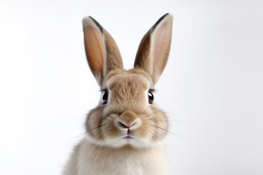 Close-up of a cute rabbit – bunny with white background