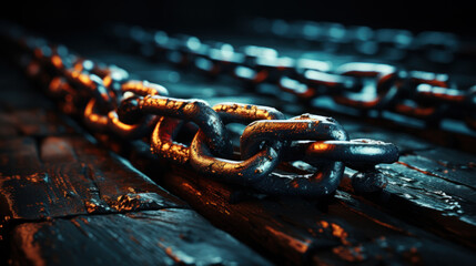 Macro: Rusty Chain on Dark Background. Generative AI - obrazy, fototapety, plakaty