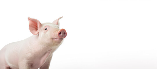 Young piglet with a bright white background
