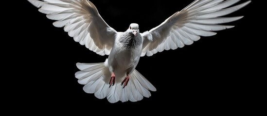 flying pigeon isolated on black background 