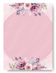 Watercolor blush wedding invitation card template set with pink peony floral decoration.
