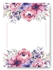 Wedding invitation card with pink watercolor rose floral decoration and abstract background