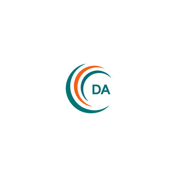 DA D A letter logo design. Initial letter DA linked circle uppercase monogram logo blue  and white. DA logo, D A design. DA, D A