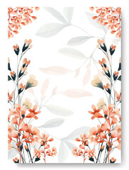 Hand painting of peach anemone arrangement on wedding invitation background. Rustic wedding card.
