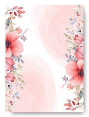 Watercolor pink anemone wedding invitation card template set. Rustic wedding card.