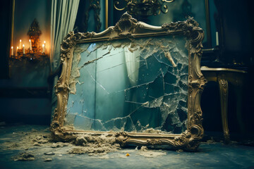 Broken antique mirror. terror - obrazy, fototapety, plakaty
