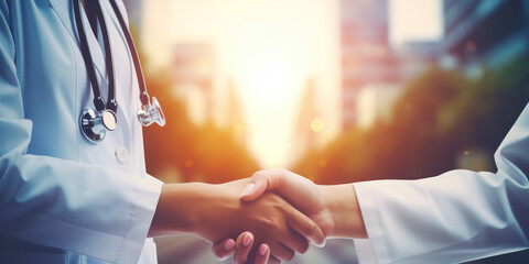 Medical doctor, shaking hand with a patient