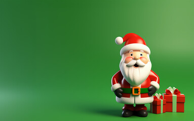 A cute 3D cartoon Santa Clause on a green background