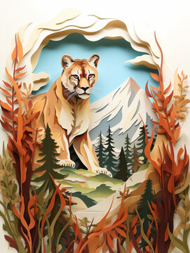 Cut Paper Art of a Mountain Lion