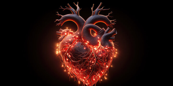 Detailed illustration of human heart illustrating electrical activity