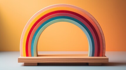 Rainbow podium background pride 3D product lgbtq display platform circle room pedestal. Background podium perspective presentation floor stand rainbow scene geometric white abstract soft orange toy.