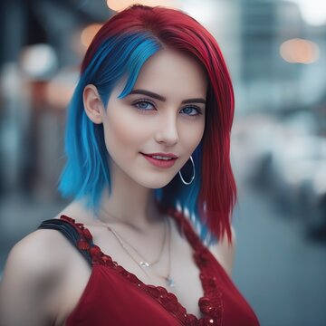 The girl is a man of the future of the future. A girl with blue hair and blue eyes.