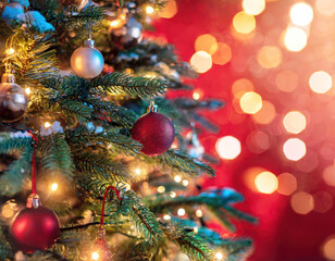 christmas tree closeup with bokeh lights copyspace generative ai