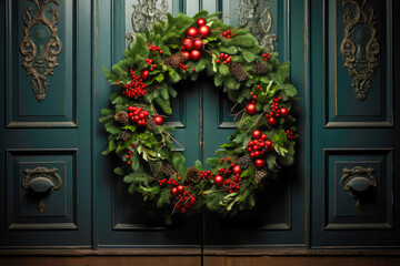Fototapeta na wymiar Wreath on the door christmas holidays