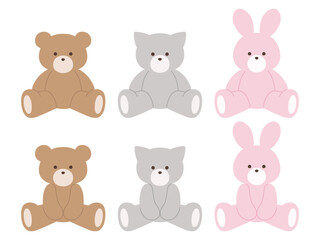 かわいいくまと猫とうさぎのぬいぐるみのベクターイラストセット