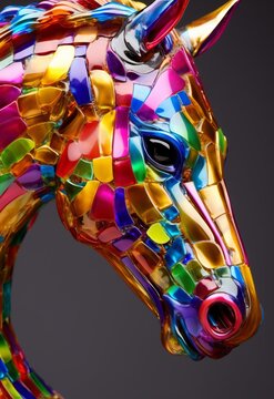 カラフルな馬の顔,Generative AI AI画像