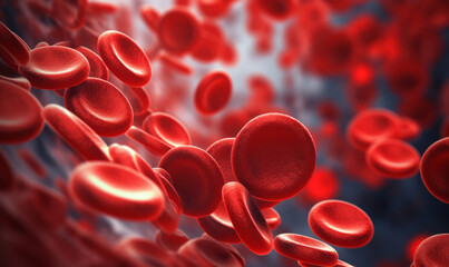 Close up microscope image of red blood cells flowing through a vein