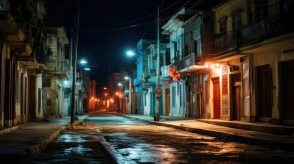 Fototapeta na wymiar Street of a Latin American city in night neon