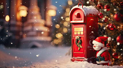 red postbox or mailbox in the snow