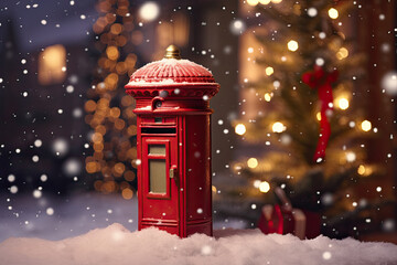 red postbox or mailbox in the snow - obrazy, fototapety, plakaty