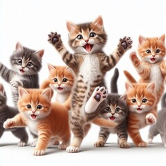 happy and playful cute kittens on white background generative ai