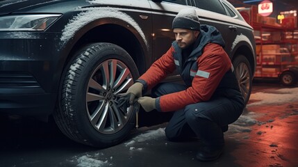 Technician replaces winter and summer tires for a safe ride