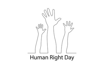 One continuous line drawing of December 10, World Human Rights Day concept. Doodle vector illustration in simple linear style.