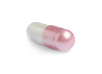 One pill on white background. Medicinal treatment