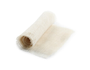 Fototapeta na wymiar Roll of burlap fabric isolated on white
