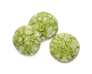 Tasty matcha cookies isolated on white, top view
