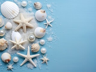 Christmas theme with nautical ornaments, seashells, and coastal colors