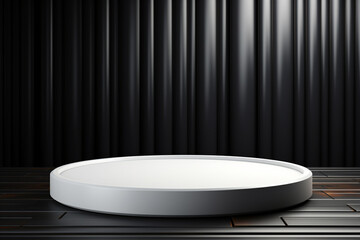 Ai Generative photo white light round podium and black background for mock up realistic image