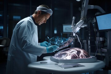 Surgeon in operating room, Surgeon performing operation on patient's chest, surgeon performing a complex surgical operation, Use of surgical instruments, saving patient's life.