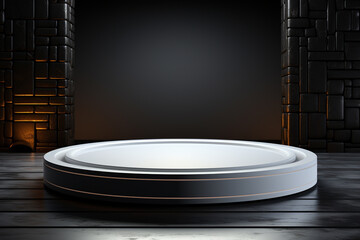 Ai Generative photo white light round podium and black background for mock up realistic image
