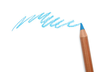 Light blue pastel pencil and scribble isolated on white, top view. Drawing supply