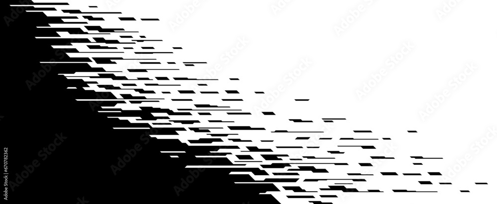Poster dispersed background. disintegration pixel effect illustration. vector rectangle elements. disappear