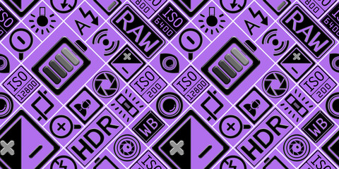 Seamless collection photo camera modern art graphic colorful pattern icon set logo.