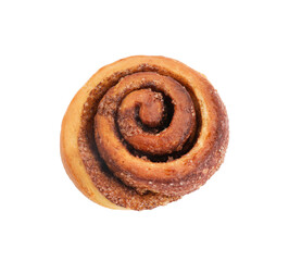 One tasty cinnamon roll isolated on white, top view