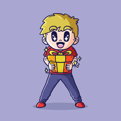 Vector illustration cartoon of Cute kid holding christmas gift boxes. Cute boy holding gift box. Christmas and Happy New Year vector illustration