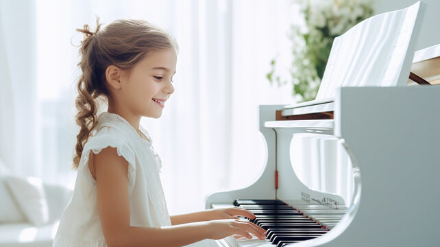 Cute little girl playing the piano