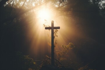 The cross as a symbol of faith. Religious concept with selective focus and copy space - obrazy, fototapety, plakaty