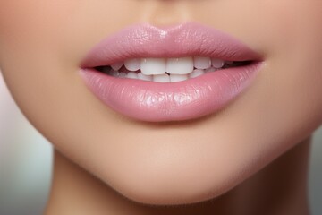 Permanent lip makeup. Background with selective focus and copy space