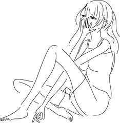ショックなおしゃれな女性の線画イラスト